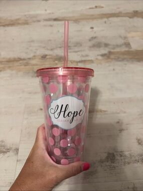 Hope Polka Dot Pink Acrylic Tumbler with Straw